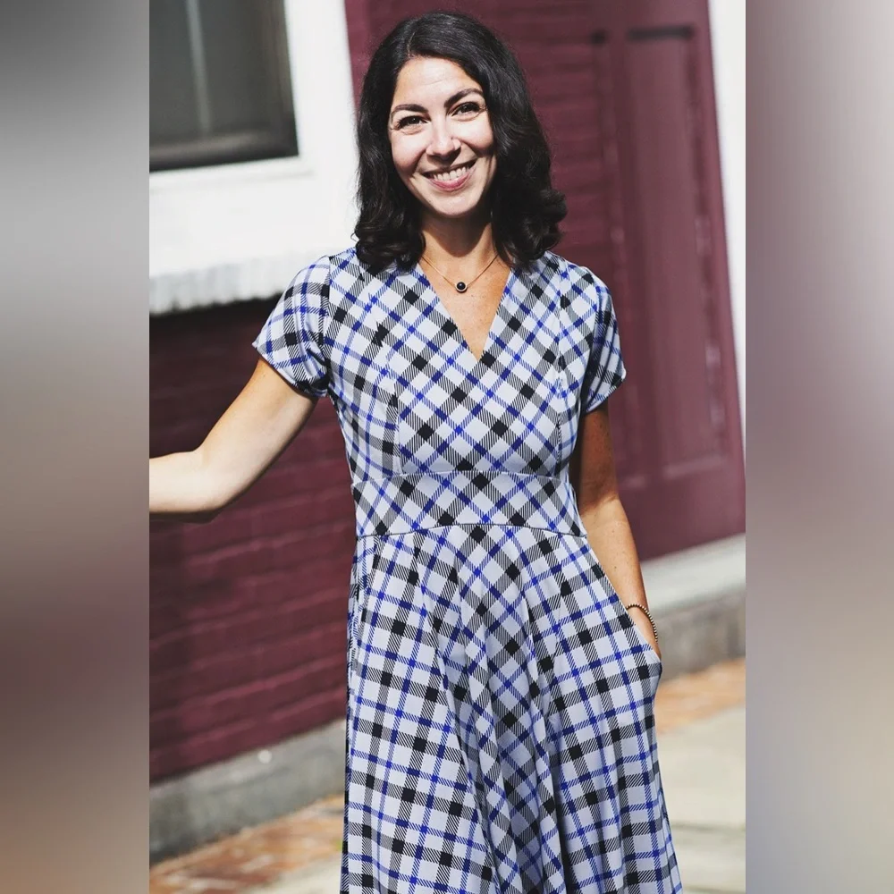 Karina Cece Dress - Navy & Gray Plaid with Pockets - Picture 3 of 14